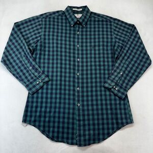 Etienne Aigner Button Down Shirt Mens 16 32/33 Green Navy Buffalo Check Plaid